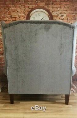 Sunggle Fireside Chair EXTRA WIDE EXTRA TALL Elephant Grey Fabric Black Piping