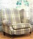 Sunggle Wing Back Cottage Fireside Chair Extra Wide Balmoral Citrus Tartan