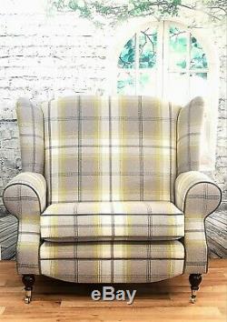 Sunggle Wing Back Cottage Fireside Chair EXTRA WIDE Balmoral Citrus Tartan