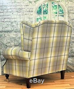 Sunggle Wing Back Cottage Fireside Chair EXTRA WIDE Balmoral Citrus Tartan
