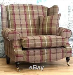Sunggle Wing Back Cottage Fireside Chair EXTRA WIDE Balmoral Heather Tartan