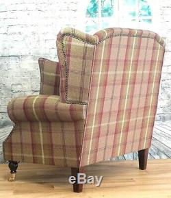 Sunggle Wing Back Cottage Fireside Chair EXTRA WIDE Balmoral Heather Tartan