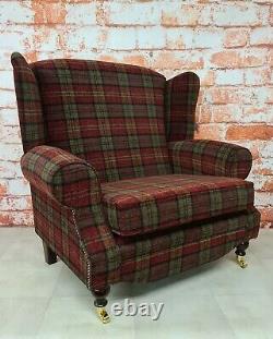 Sunggle Wing Back Cottage Fireside Chair EXTRA WIDE Lana Red Tartan