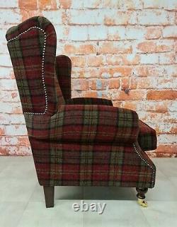 Sunggle Wing Back Cottage Fireside Chair EXTRA WIDE Lana Red Tartan