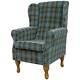 Tartan Blue Wingback Armchair Fireside Accent Chair Handmade Lana Check Fabric