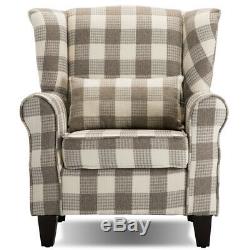 Tartan Check Fabric Single Seat Sofa WingBack Fireside Armchair Occasional Chair