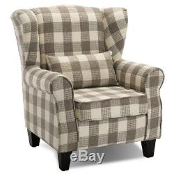 Tartan Check Fabric Single Seat Sofa WingBack Fireside Armchair Occasional Chair