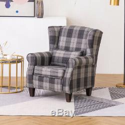 Tartan Checked Fabric Recliner Chair Sofa Wing Back Fireside Armchair Occasional