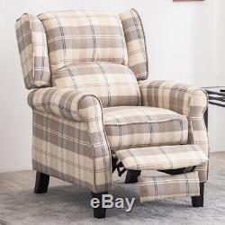 Tartan Checked Fabric Recliner Chair Sofa Wing Back Fireside Occasional Armchair