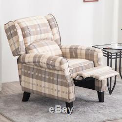 Tartan Checked Fabric Recliner Chair Sofa Wing Back Fireside Occasional Armchair