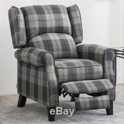 Tartan Checked Fabric Recliner Chair Sofa Wing Back Fireside Occasional Armchair