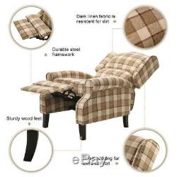 Tartan Checked Fabric Recliner Chair Sofa Wing Back Fireside Occasional Armchair