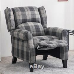 Tartan Checked Fabric Recliner Chair Sofa Wing Back Fireside Occasional Armchair