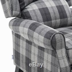 Tartan Checked Fabric Recliner Chair Sofa Wing Back Fireside Occasional Armchair