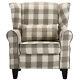 Tartan Checked Fabric Upholstered Armchair High Back Winged Chair Fireside Sofa