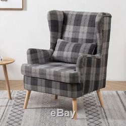 Tartan Checked Wing Back Occasional Chair Fabric Fireside Lounge Sofa Armchair