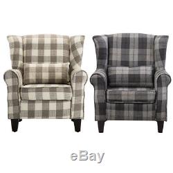 Tartan Checked Wing Back Occasional Chair Fabric Fireside Lounge Sofa Armchair