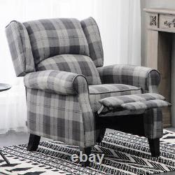 Tartan Fabric Armchair Wingback Fireside Sofa Recliner Soft Sleeper Lounge Chair