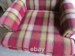 Tartan Fireside Armchair, High Back Winged Chair, Fabric, Red, Green