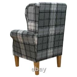 Tartan Grey Wingback Armchair Fireside Accent Handmade in Sophie Zinc Fabric