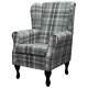 Tartan Grey Wingback Armchair Fireside Chair In Balmoral Check Dove Grey Fabric
