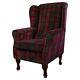 Tartan Red Wingback Armchair Fireside Chair Handmade In Lana Check Fabric