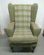 Tartan Wingback Armchair, Green, Cream High Back Fireside Chair, Queen Anne Legs