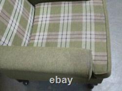 Tartan Wingback Armchair, Green, Cream High Back Fireside Chair, Queen Anne Legs