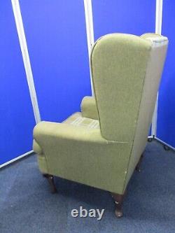 Tartan Wingback Chair, Green, Cream High Back Fireside Armchair, Queen Anne Legs