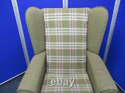 Tartan Wingback Chair, Green, Cream High Back Fireside Armchair, Queen Anne Legs