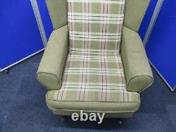 Tartan Wingback Chair, Green, Cream High Back Fireside Armchair, Queen Anne Legs