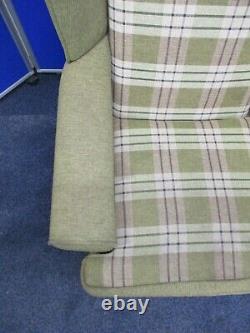 Tartan Wingback Chair, Green, Cream High Back Fireside Armchair, Queen Anne Legs