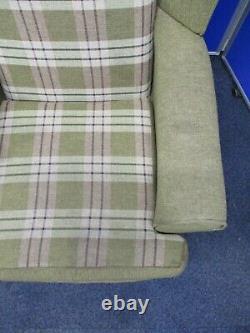 Tartan Wingback Chair, Green, Cream High Back Fireside Armchair, Queen Anne Legs