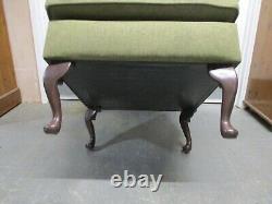 Tartan Wingback Chair, Green, Cream High Back Fireside Armchair, Queen Anne Legs