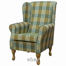 Tartan Yellow Wingback Armchair Fireside Accent Chair in Kintyre Pampas Fabric