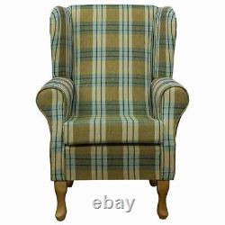 Tartan Yellow Wingback Armchair Fireside Accent Chair in Kintyre Pampas Fabric