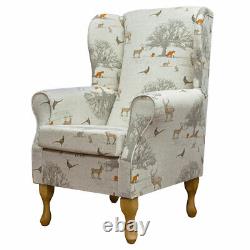 Tatton Wingback Armchair Fireside Chair in a Autumn Stag Fox Animal Print