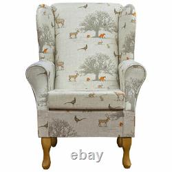 Tatton Wingback Armchair Fireside Chair in a Autumn Stag Fox Animal Print