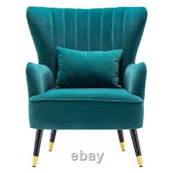 Teal Blue Velvet Occasional Lounge Chair Wing Back Armchair Fireside Sofa+Throw