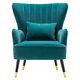 Teal Blue Velvet Occasional Lounge Chair Wing Back Armchair Fireside Sofa+throw