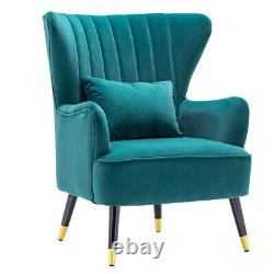 Teal Blue Velvet Occasional Lounge Chair Wing Back Armchair Fireside Sofa+Throw