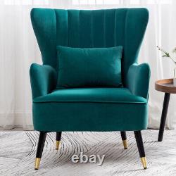 Teal Blue Velvet Occasional Lounge Chair Wing Back Armchair Fireside Sofa+Throw