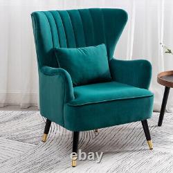 Teal Blue Velvet Occasional Lounge Chair Wing Back Armchair Fireside Sofa+Throw