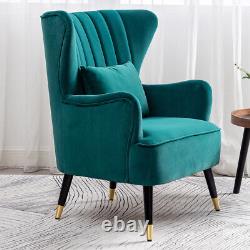 Teal Blue Velvet Occasional Lounge Chair Wing Back Armchair Fireside Sofa+Throw