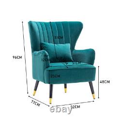 Teal Blue Velvet Occasional Lounge Chair Wing Back Armchair Fireside Sofa+Throw
