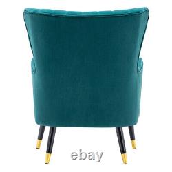 Teal Blue Velvet Occasional Lounge Chair Wing Back Armchair Fireside Sofa+Throw