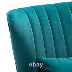 Teal Blue Velvet Occasional Lounge Chair Wing Back Armchair Fireside Sofa+Throw