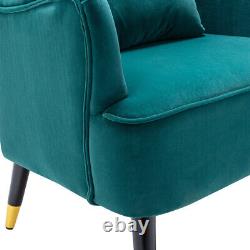 Teal Blue Velvet Occasional Lounge Chair Wing Back Armchair Fireside Sofa+Throw