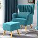 Teal Fabric Wing Back Armchair With Footstool Fireside Lounge Chair Reception