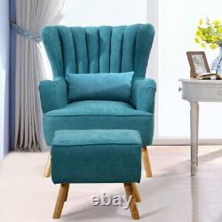 Teal Fabric Wing Back Armchair with Footstool Fireside Lounge Chair Reception